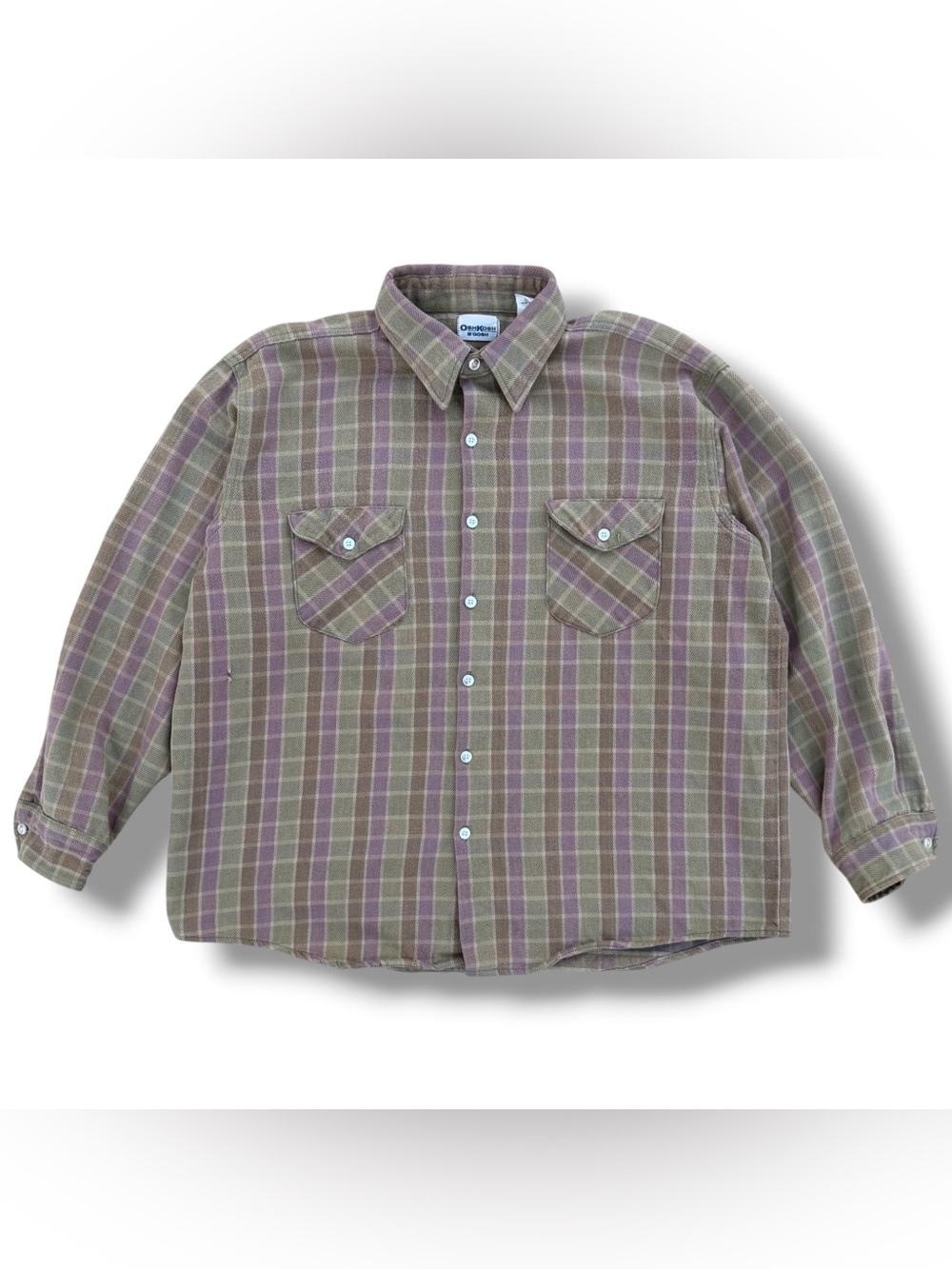 Vintage OshKosh B’Gosh Cotton Flannel Shirt Green/Purple Size XL 80s 90s USA